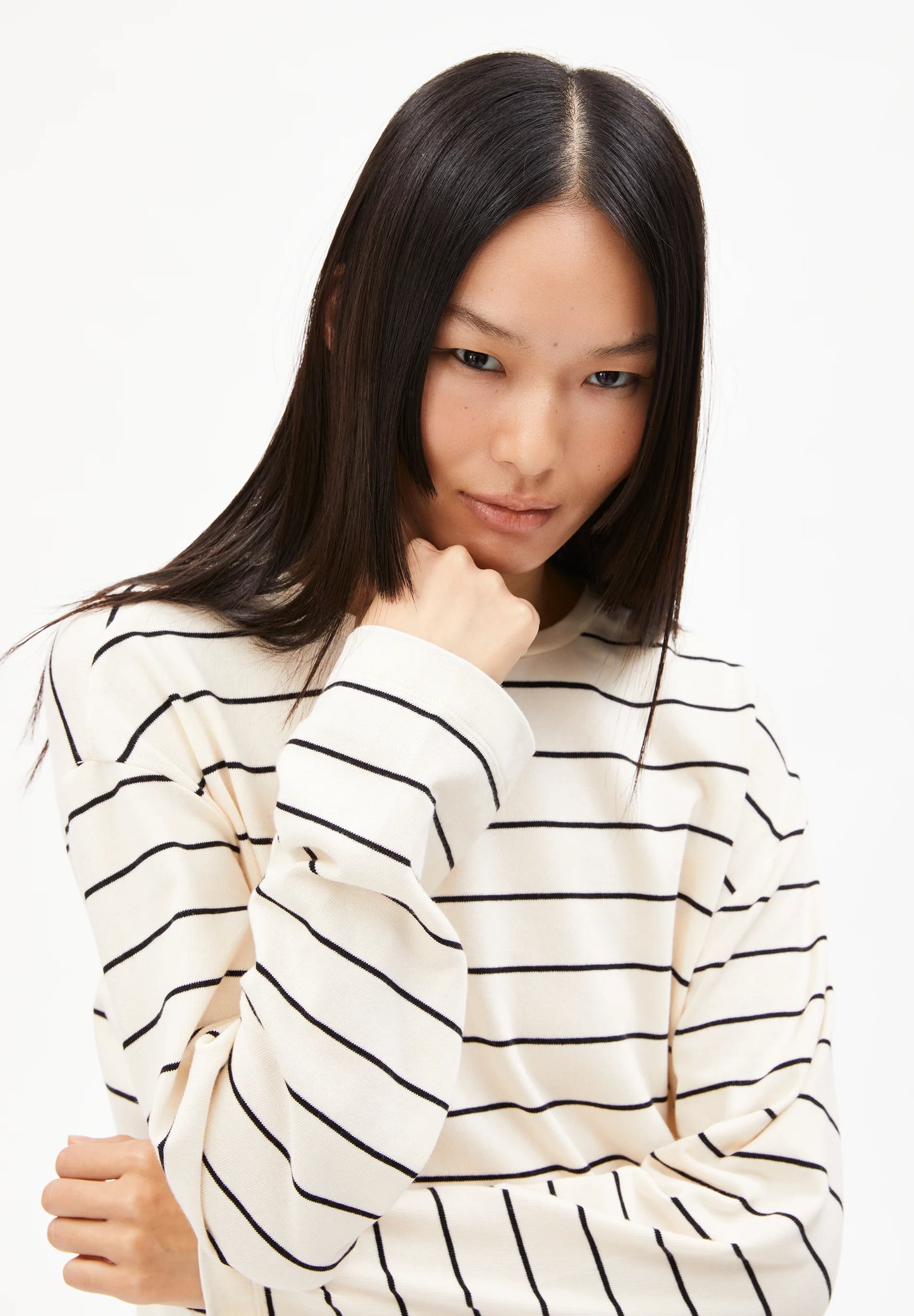 ARMEDANGELS Canada Striped shirt in cream and black with long sleeves and relaxed fit in Kelowna and Canada