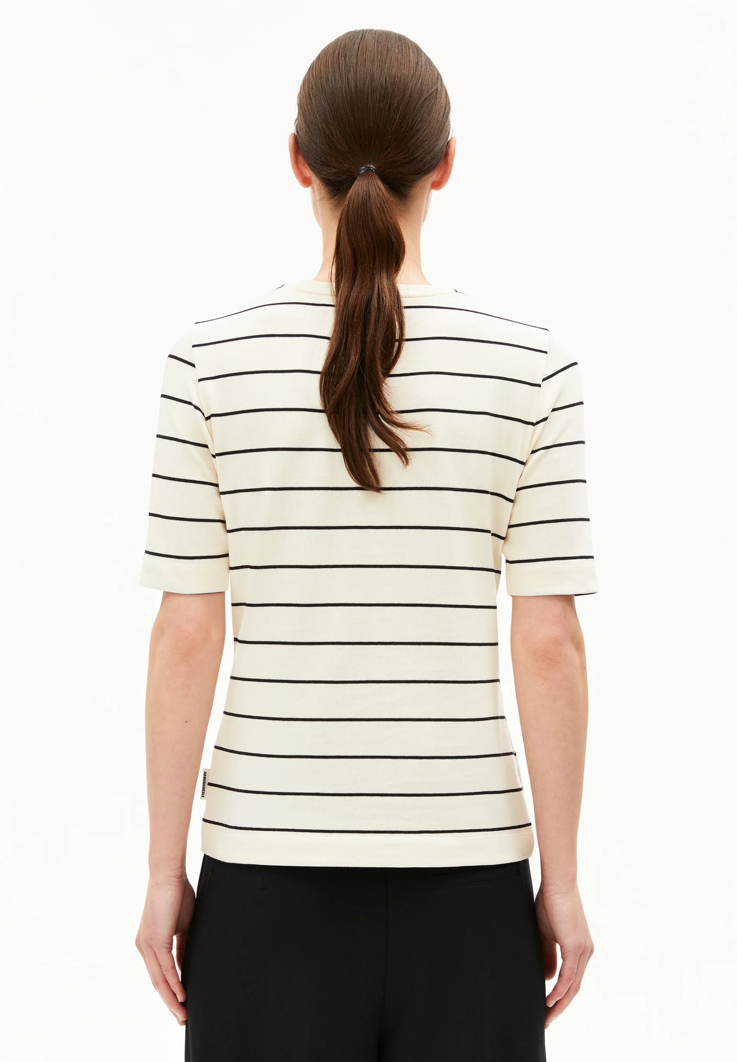ARMEDANGELS Canada Women's Striped T-shirt in cream with black stripes, perfect for casual wear across Kelowna and Canada