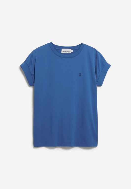 ARMEDANGELS Canada blue short sleeve t-shirt with rolled cuffs and small logo embroidery in Kelowna