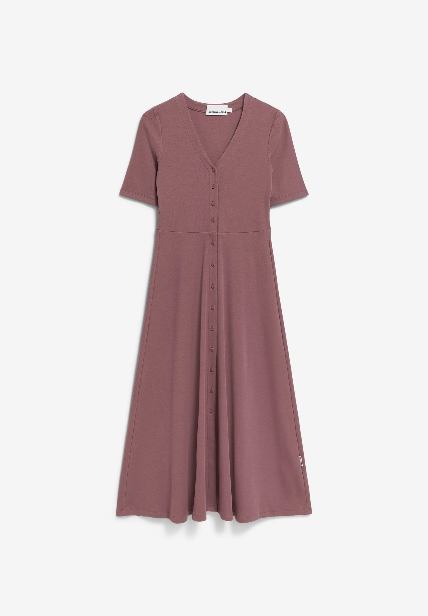 ARMEDANGELS Canada Midi Dress in Dusty Pink with Short Sleeves and Button Front for Casual Style