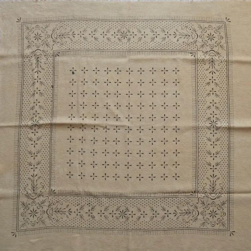 Eco Raw Studio - SS24 - Oatmeal Classic Print Naturally Raw Silk Bandana - Black Ink - full square 3