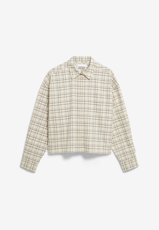 ARMEDANGELS Canada - CHECK Boxy Blouse in Oatmilk-Black - flat lay view of front