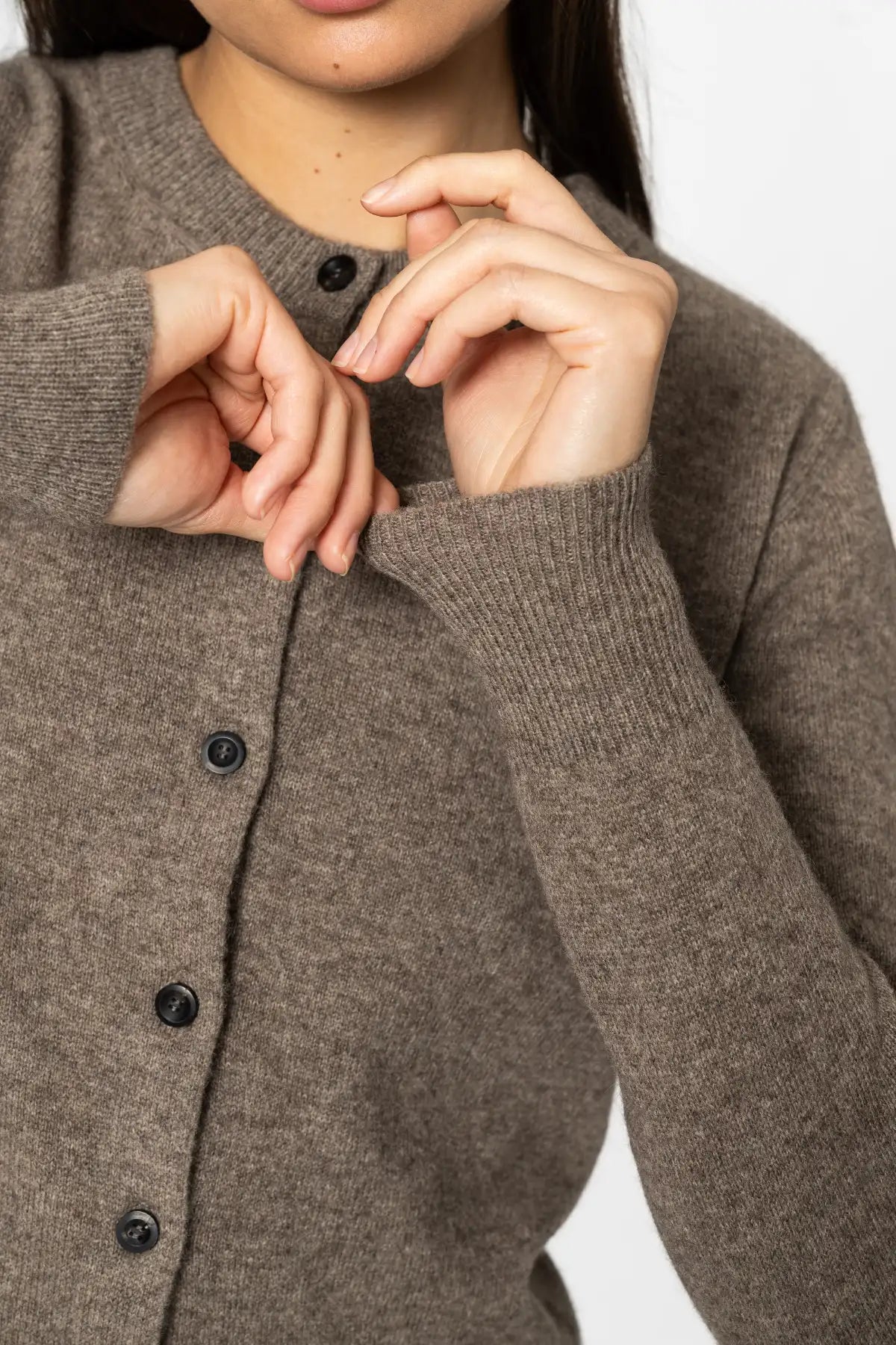 Dinadi Women's Cardigan in Soft Brown with Button Closure and Ribbed Cuffs