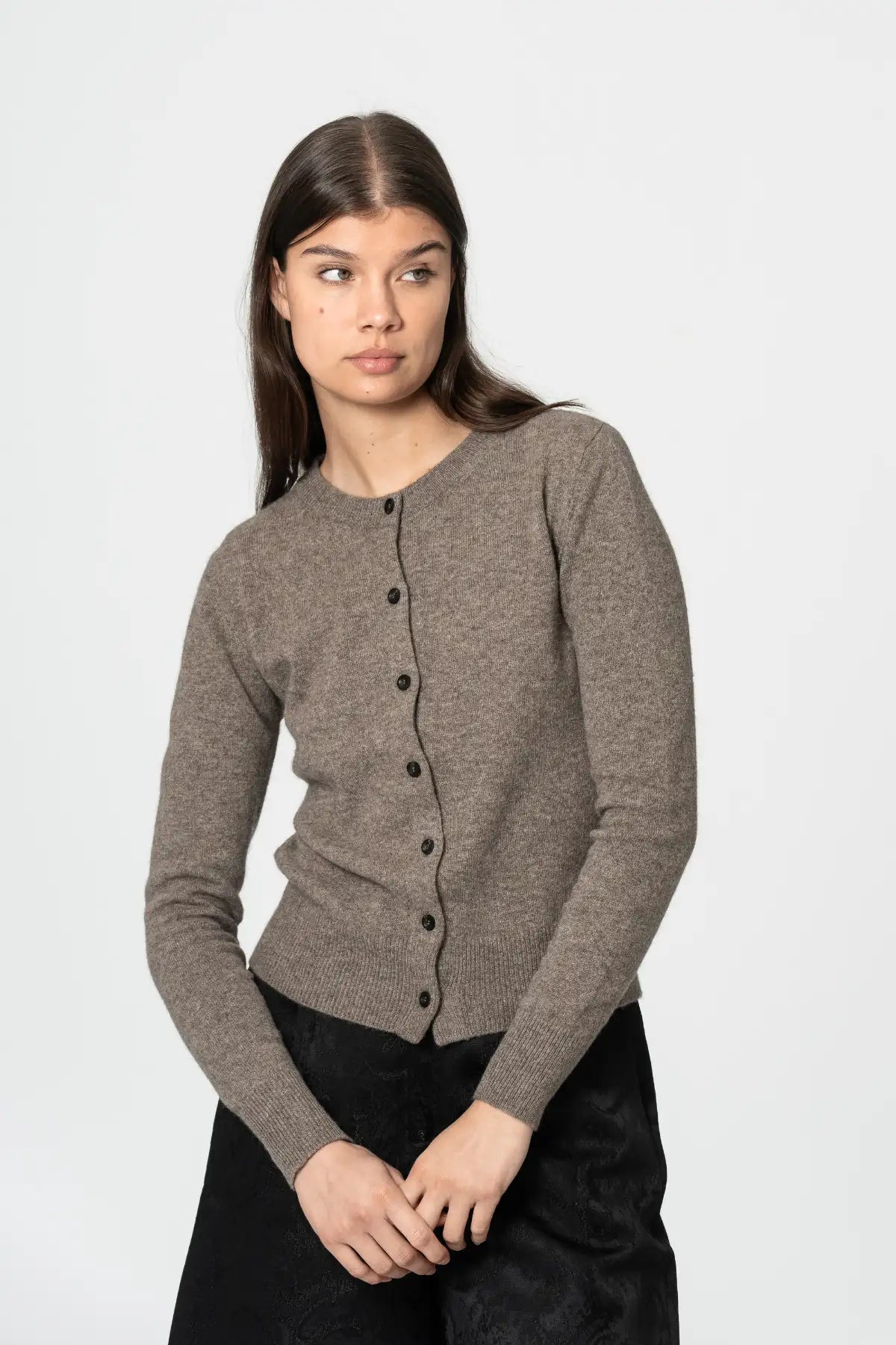 Dinadi women's light brown cardigan with button closure and a comfortable fit for casual wear in Kelowna and Canada