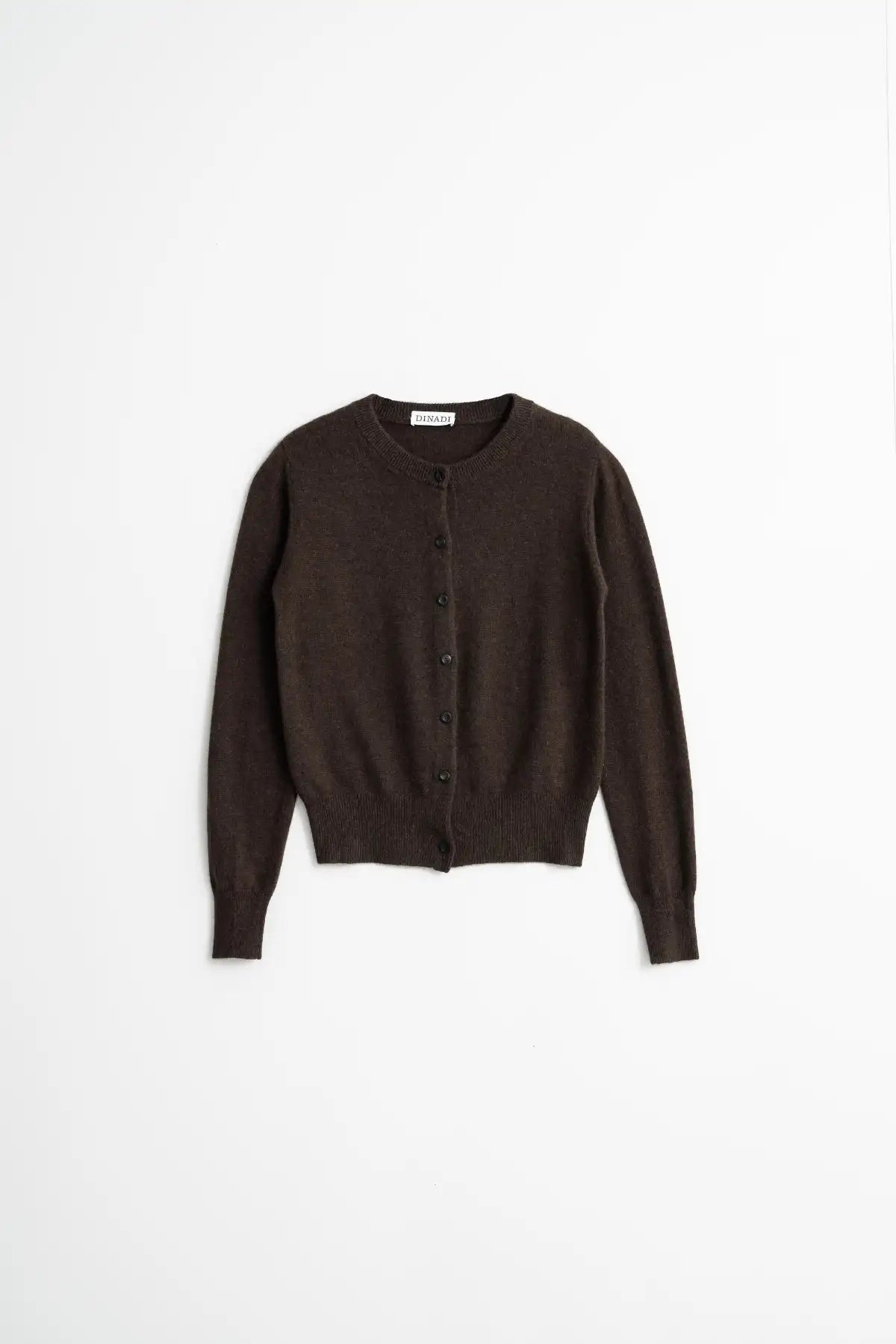 Dinadi dark brown cardigan with button closure and long sleeves for cozy layering in Kelowna and Canada