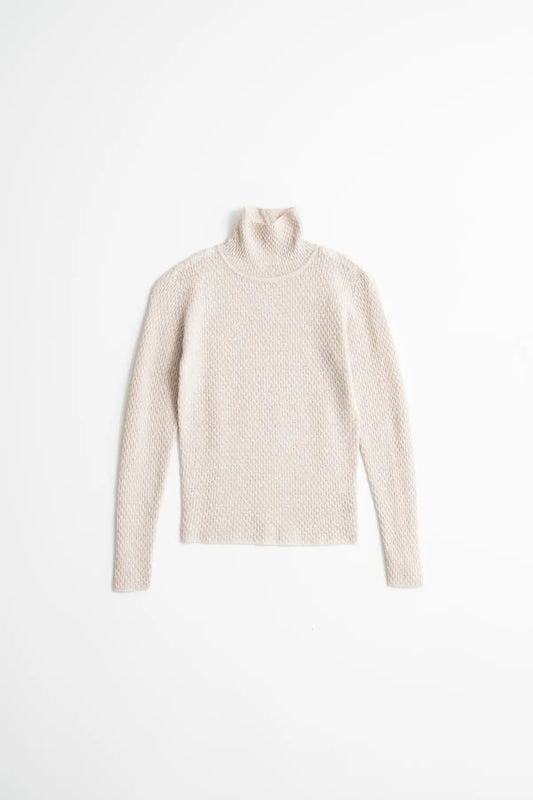 Dinadi Merino Turtleneck Sweater in Light Beige with a Stylish and Cozy Design in Kelowna and Canada