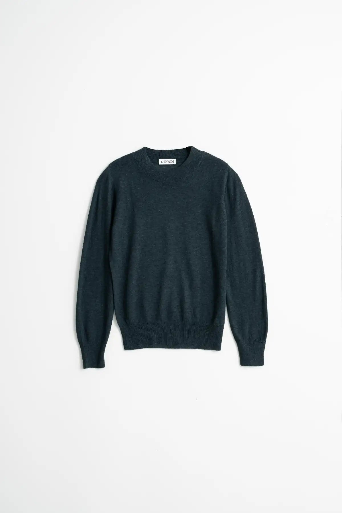 Dinadi womens merino wool sweater in dark green with a classic round neck design in Kelowna and Canada