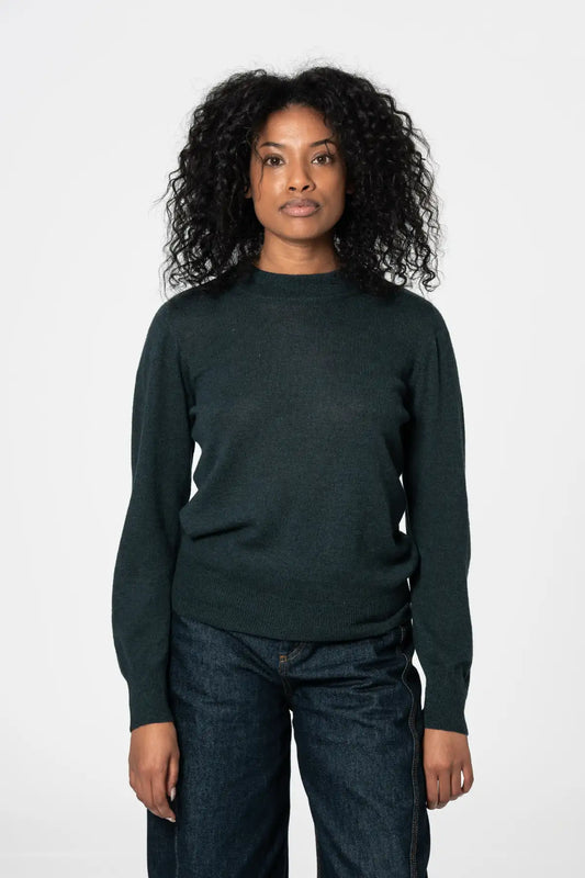 Dinadi womens merino wool sweater in dark green with a classic fit and soft texture in Kelowna and Canada