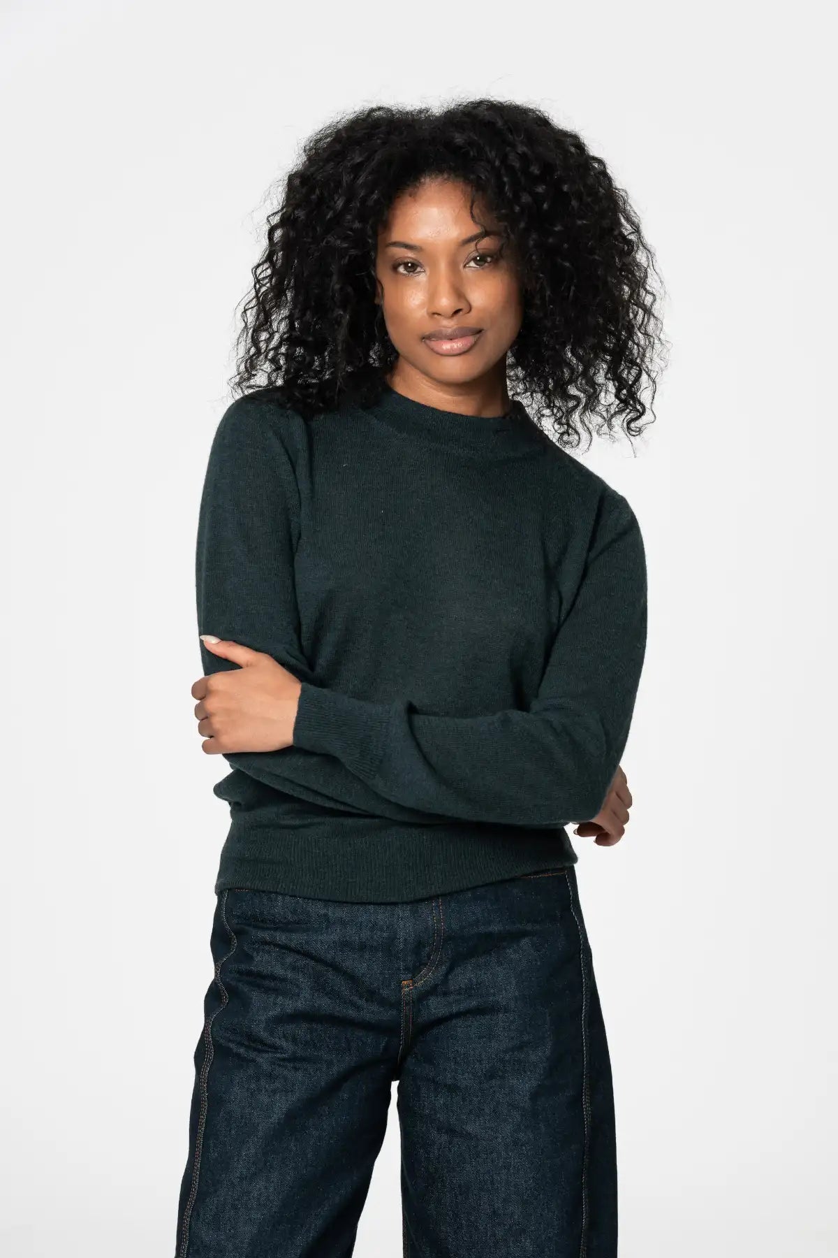 Dinadi womens merino wool sweater in dark green for casual and stylish comfort in Kelowna and Canada