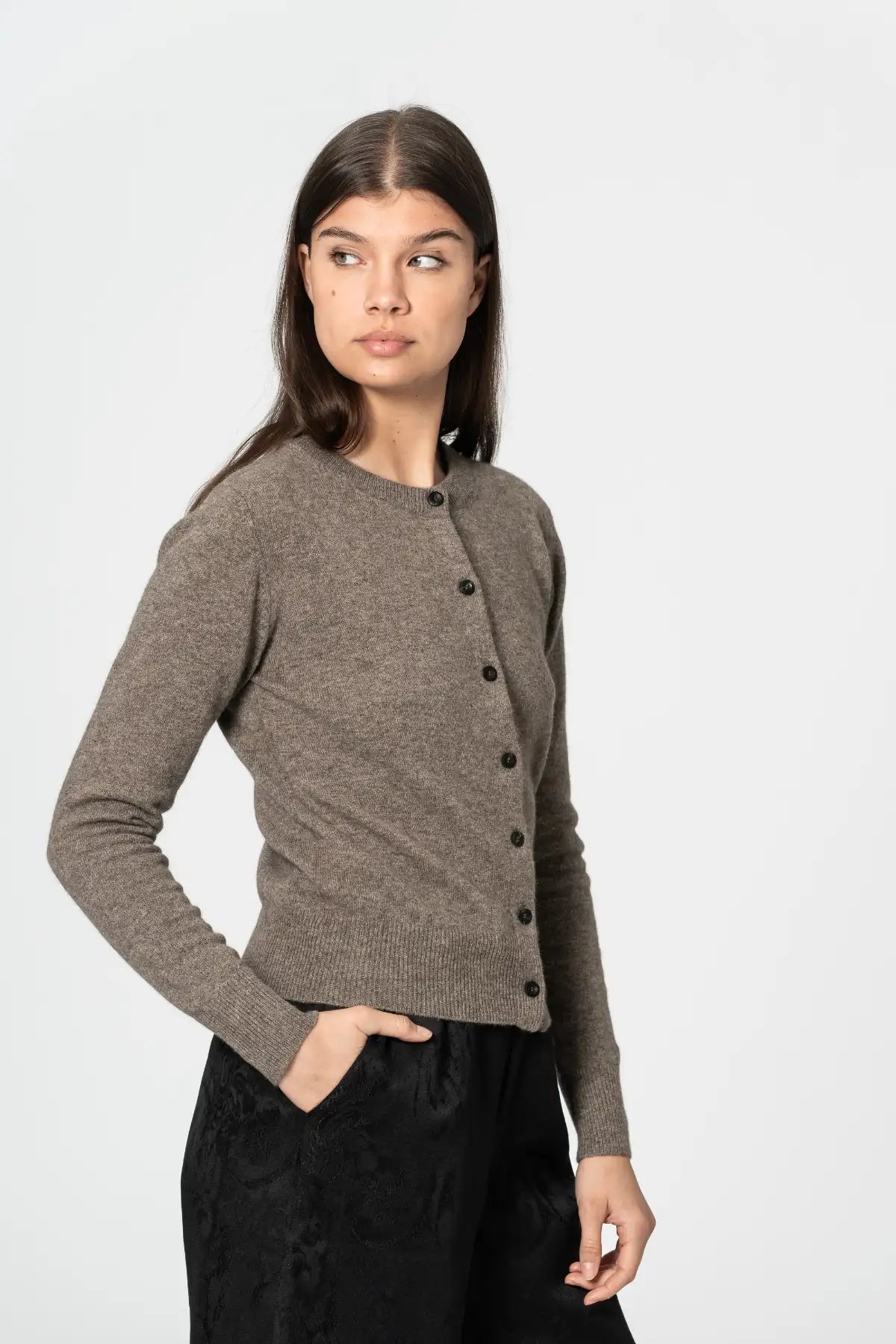 Dinadi Women's Cardigan in Soft Brown with Button Closure and Long Sleeves in Kelowna and Canada