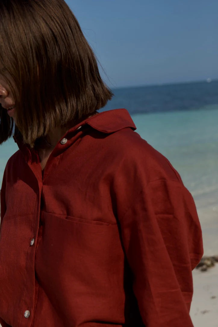 MAS Montréal Rust-Colored Blouse with Button Details, Perfect for Beachwear or Casual Outings in Kelowna