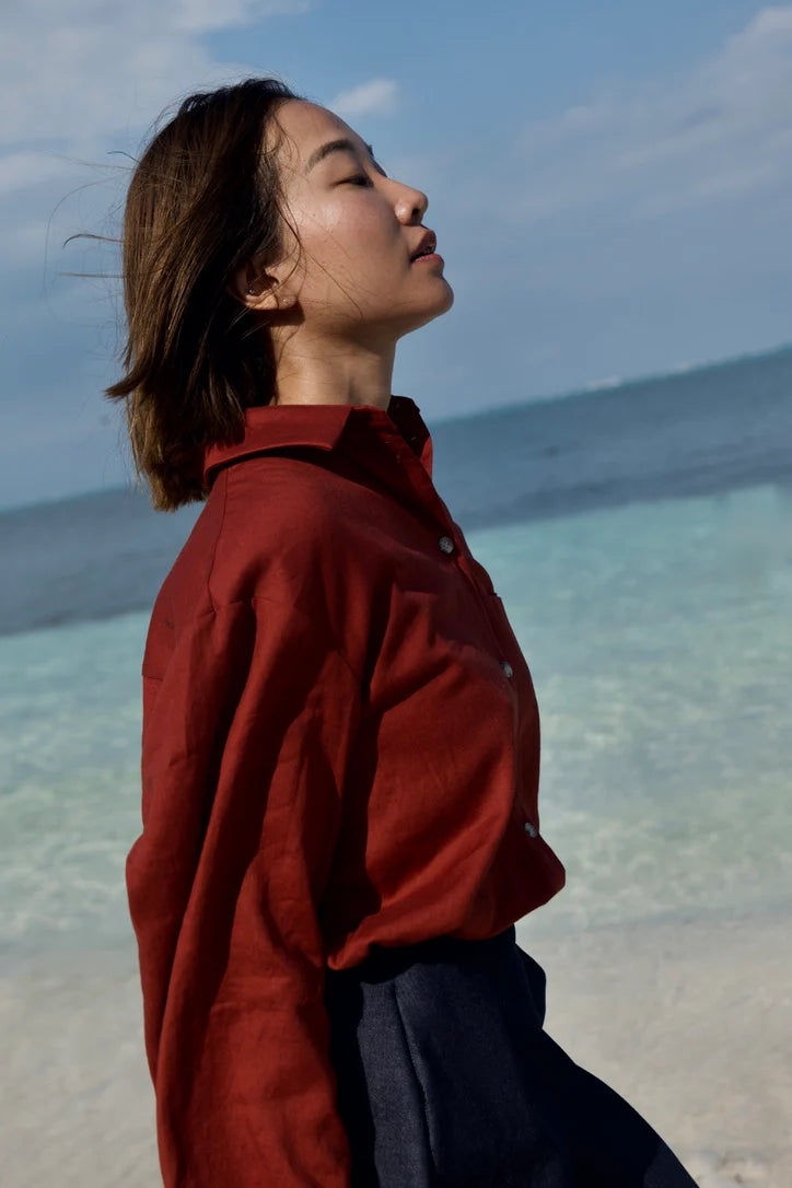 MAS Montréal Red Blouse with Button Closure for Stylish Beach Outfits in Kelowna
