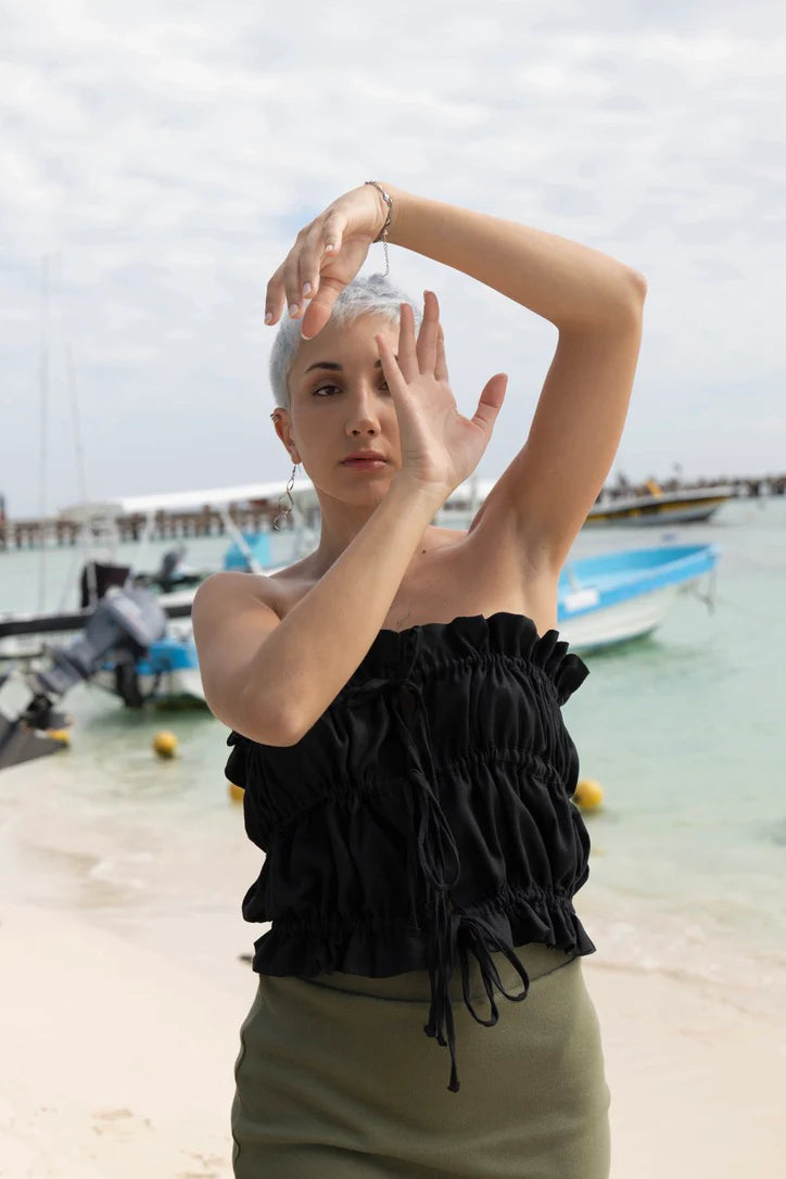 MAS Montréal Black Sleeveless Top with Ruched Details for a Stylish Summer Look in Kelowna