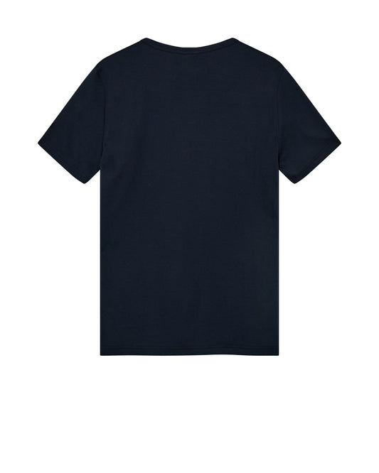 Mos Mosh Gallery organic navy t-shirt for men back view plain crew neck short sleeve casual in Kelowna