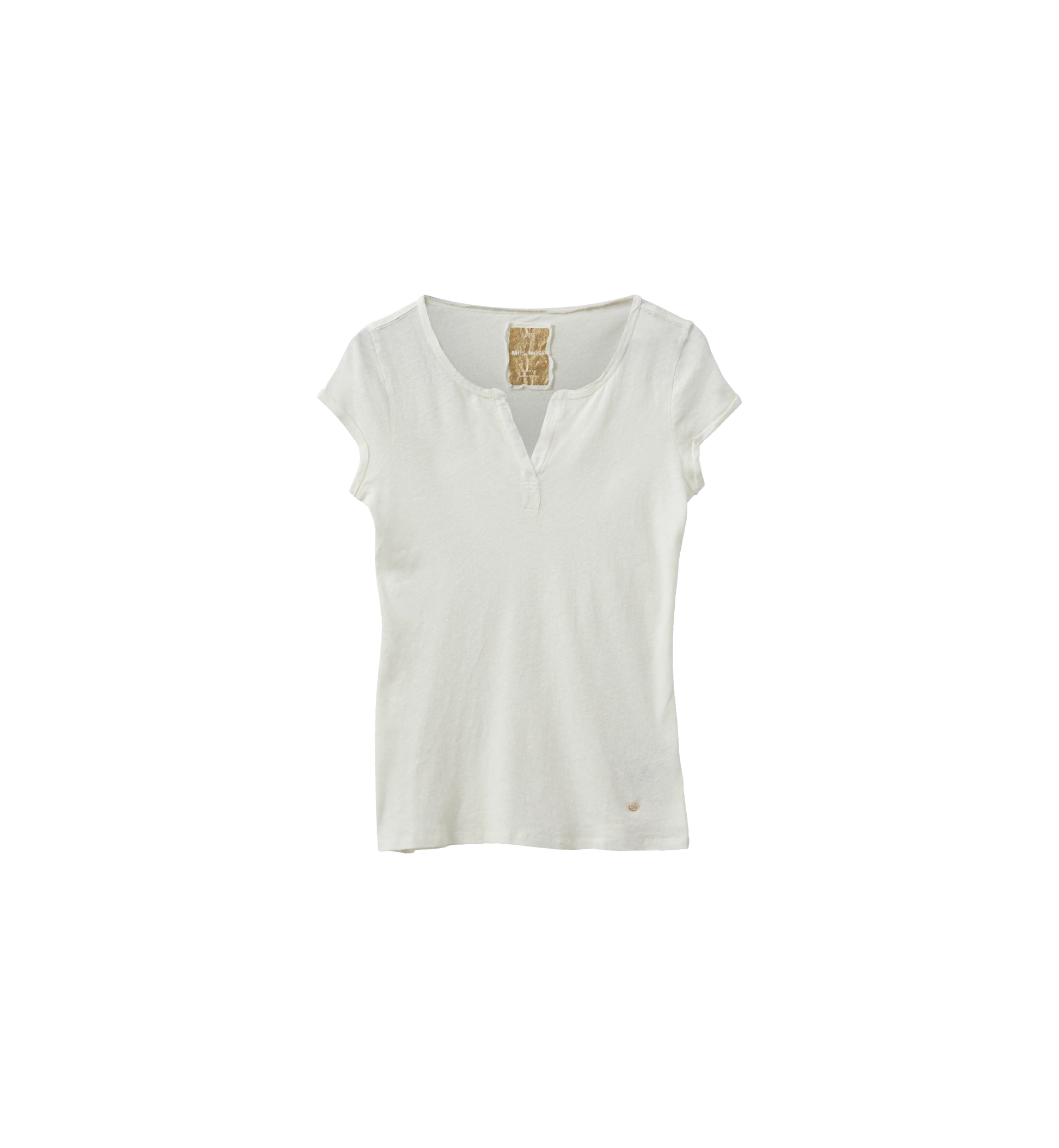 MOS MOSH Canada white short sleeve t-shirt in cotton linen blend with notched V neck and slim casual fit in Kelowna