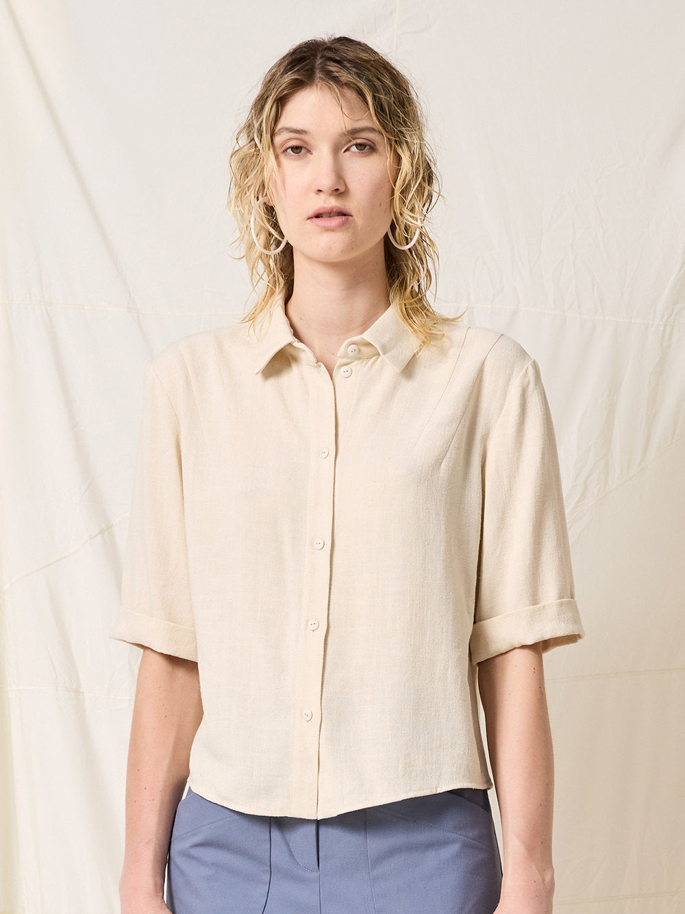 Cokluch - SS24 - Ipomée Top in Silky Noil Eggshell - front 1