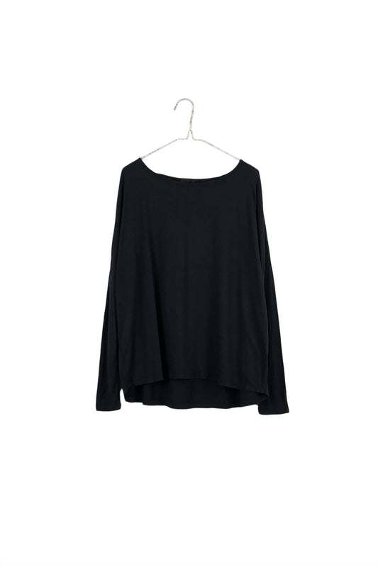 Organic Long Sleeve Boxy Tee in Black