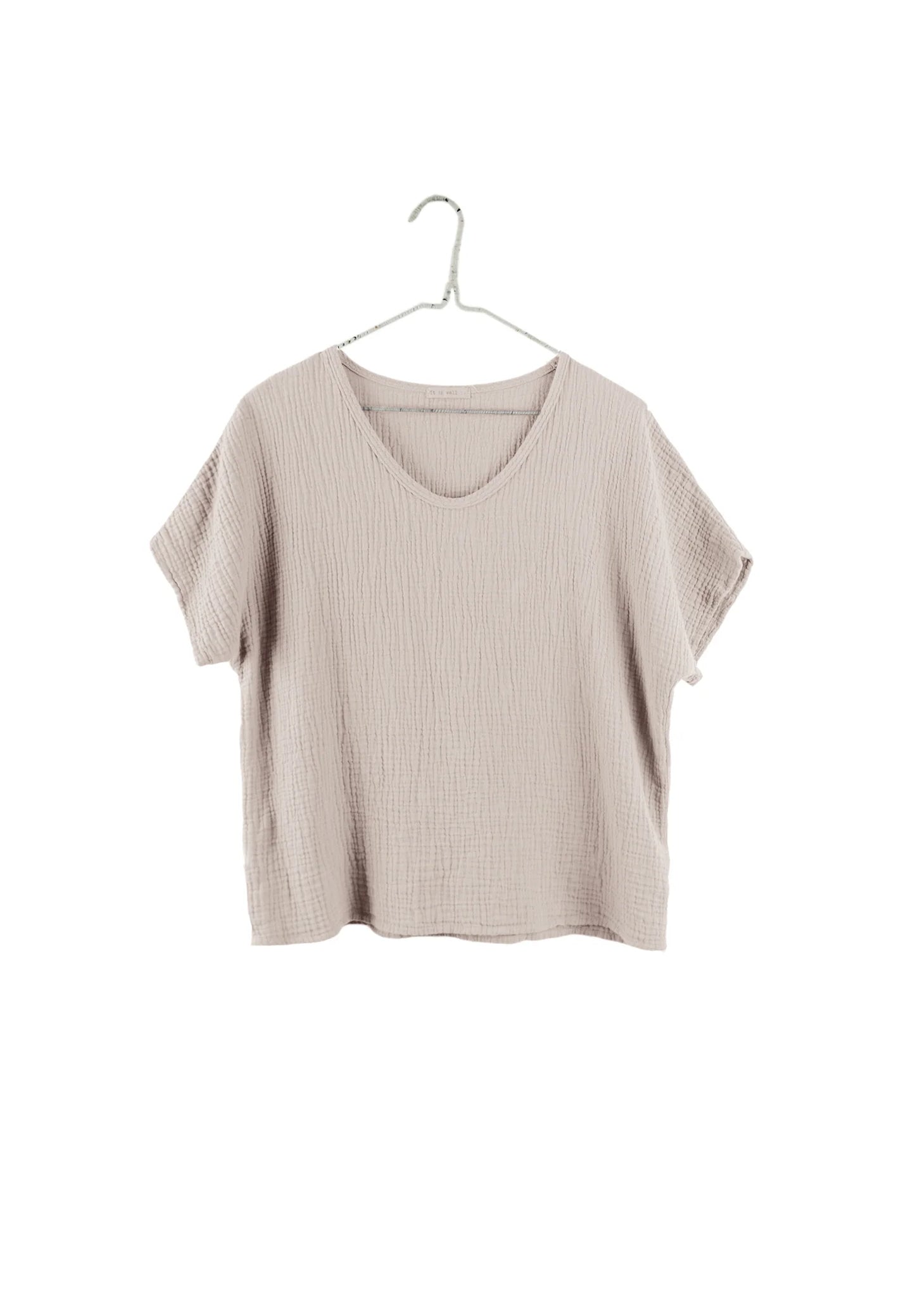 Organic Short Sleeves Gauze Top in Sand Beige
