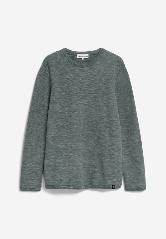 Armedangels - SS24 - Men Tolaa Sweater Regular fit  in space steel-grey green - full front display 2