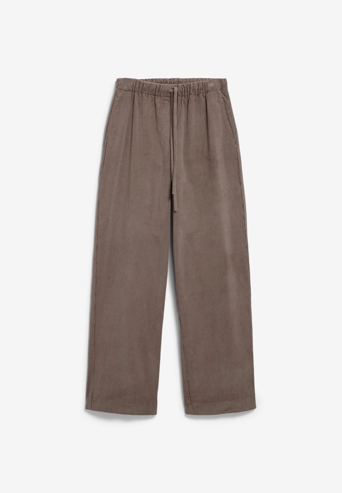 ARMEDANGELS Canada women's corduroy pants in a soft taupe color with an elastic waistband for comfort