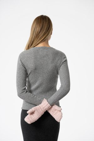 Merino Handknit Purlstripe Mittens in Blush Pink