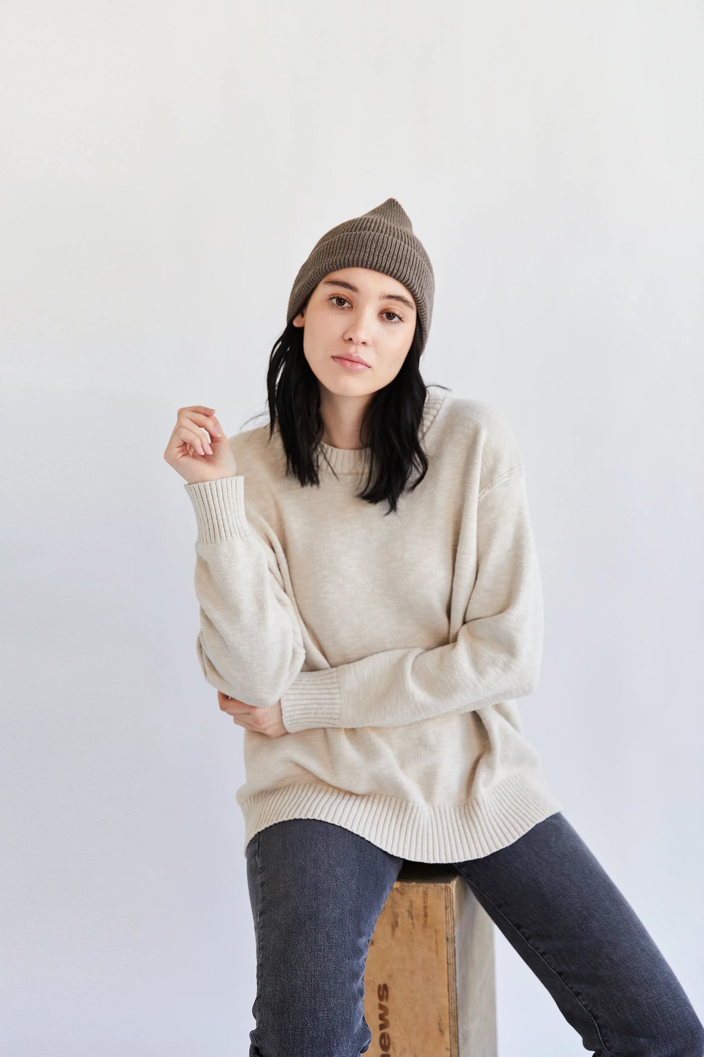 Boyfriend Crewneck Sweater in Natural