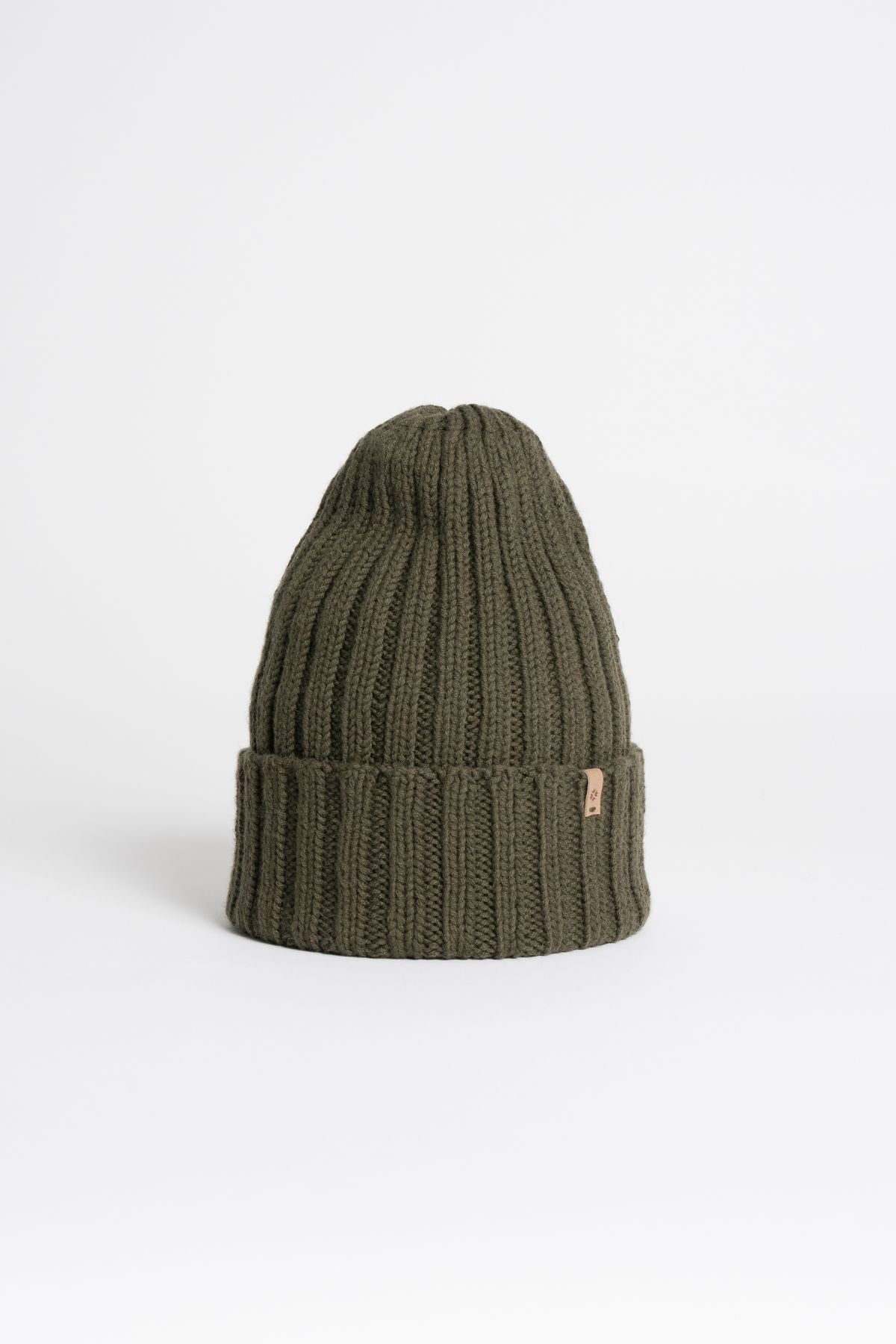 Merino Handknit Thick Rib Hat in Olive Green
