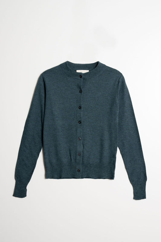 Fitted Merino Cardigan in Dragonfly Green
