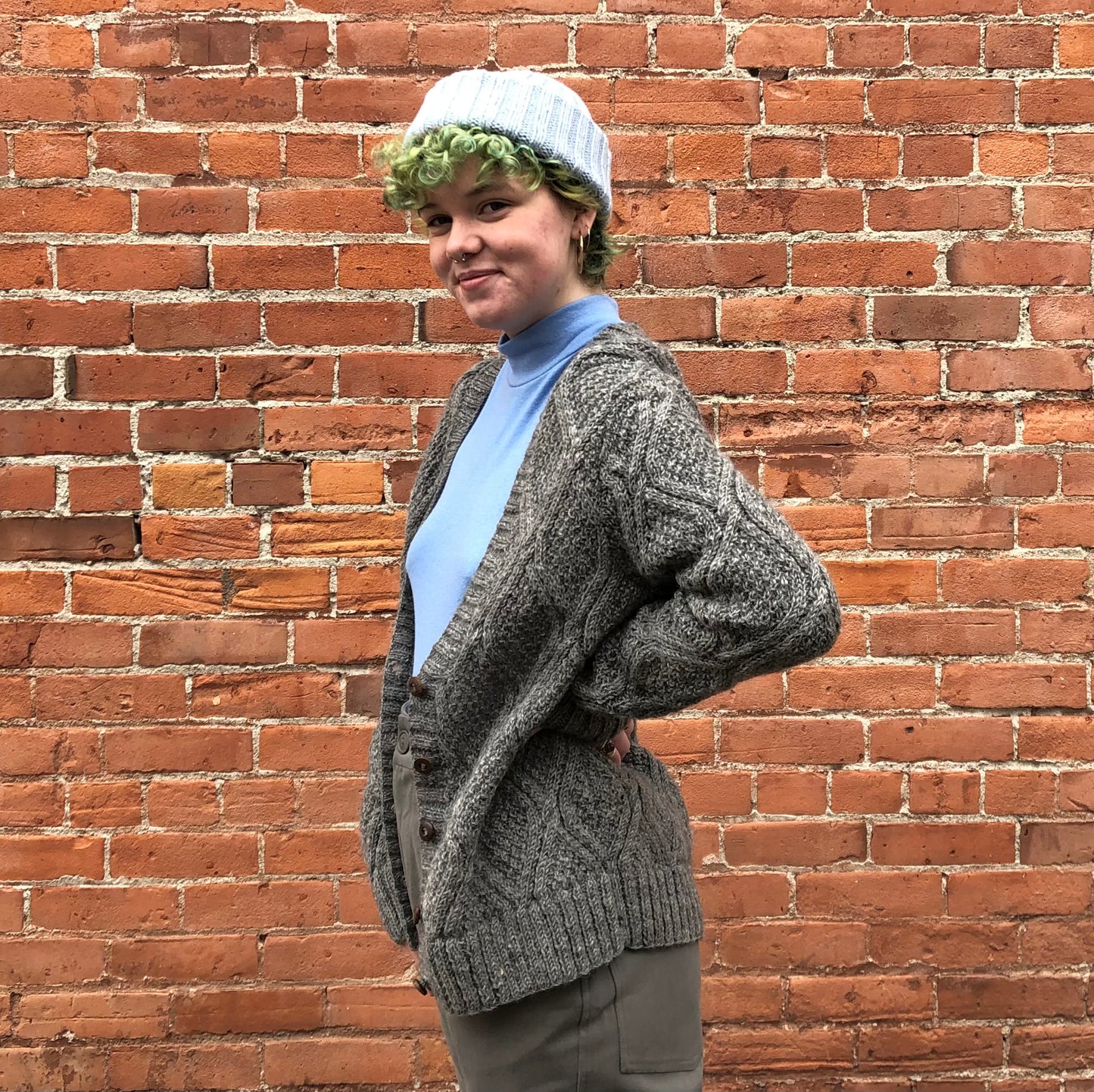 Merino Handknit Thick Rib Hat in Mist Blue