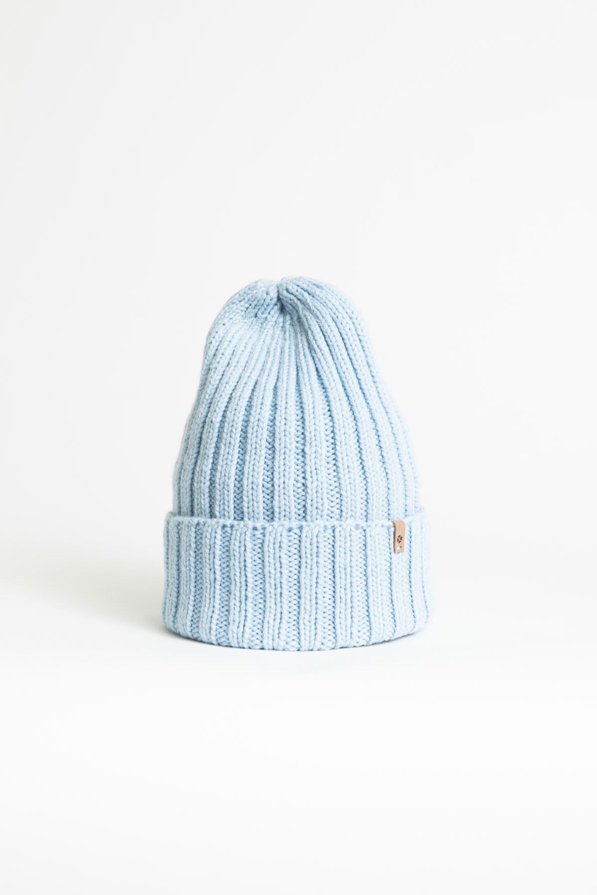 Merino Handknit Thick Rib Hat in Mist Blue