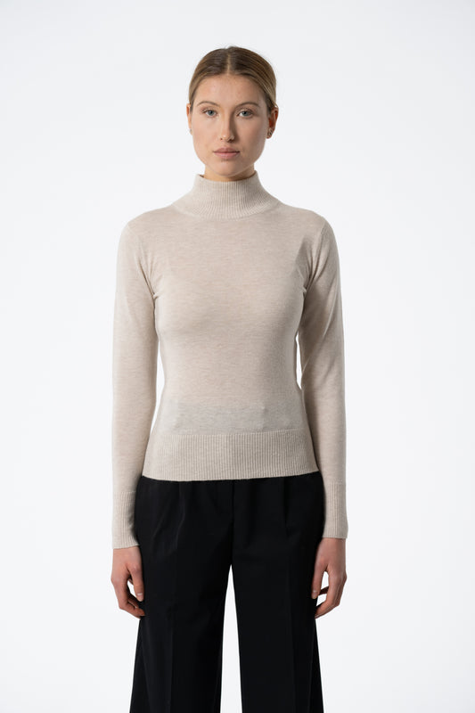 Merino Ultra-Light Knit Turtleneck in Almond