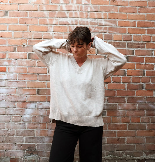 Boyfriend V-Neck Sweater in Natural