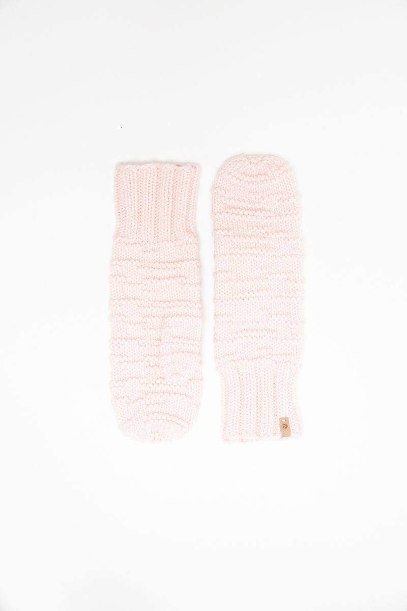 Merino Handknit Purlstripe Mittens in Blush Pink