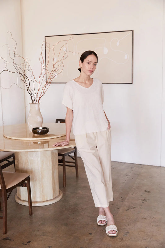 Organic Poplin Cropped Pant in Natural