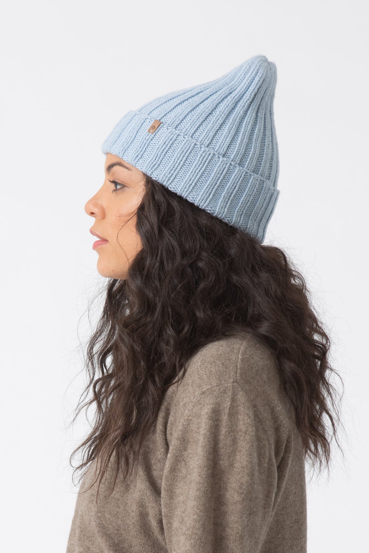 Merino Handknit Thick Rib Hat in Mist Blue