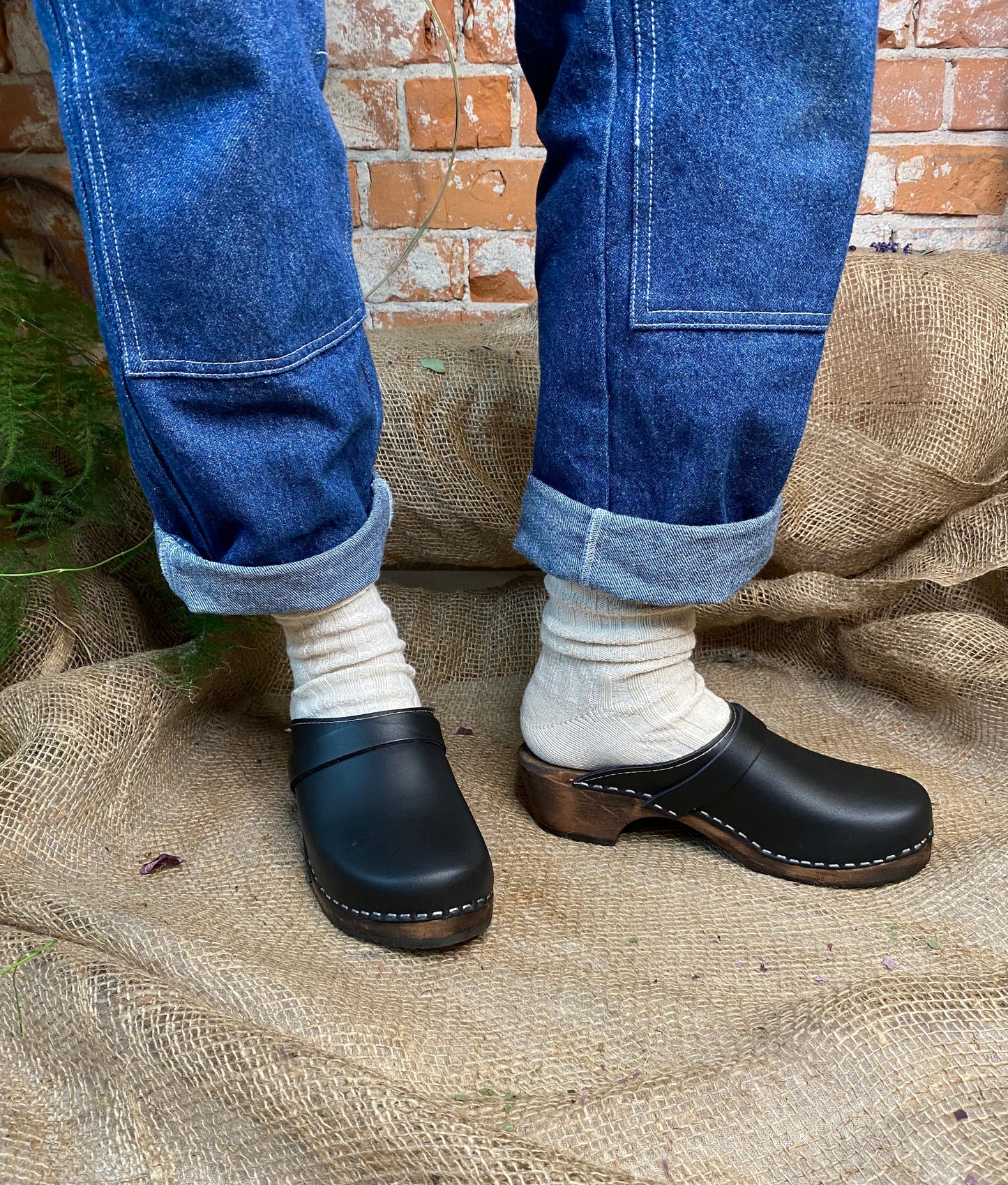 Lotta fon Stockholm Clogs Black leather on Brown base