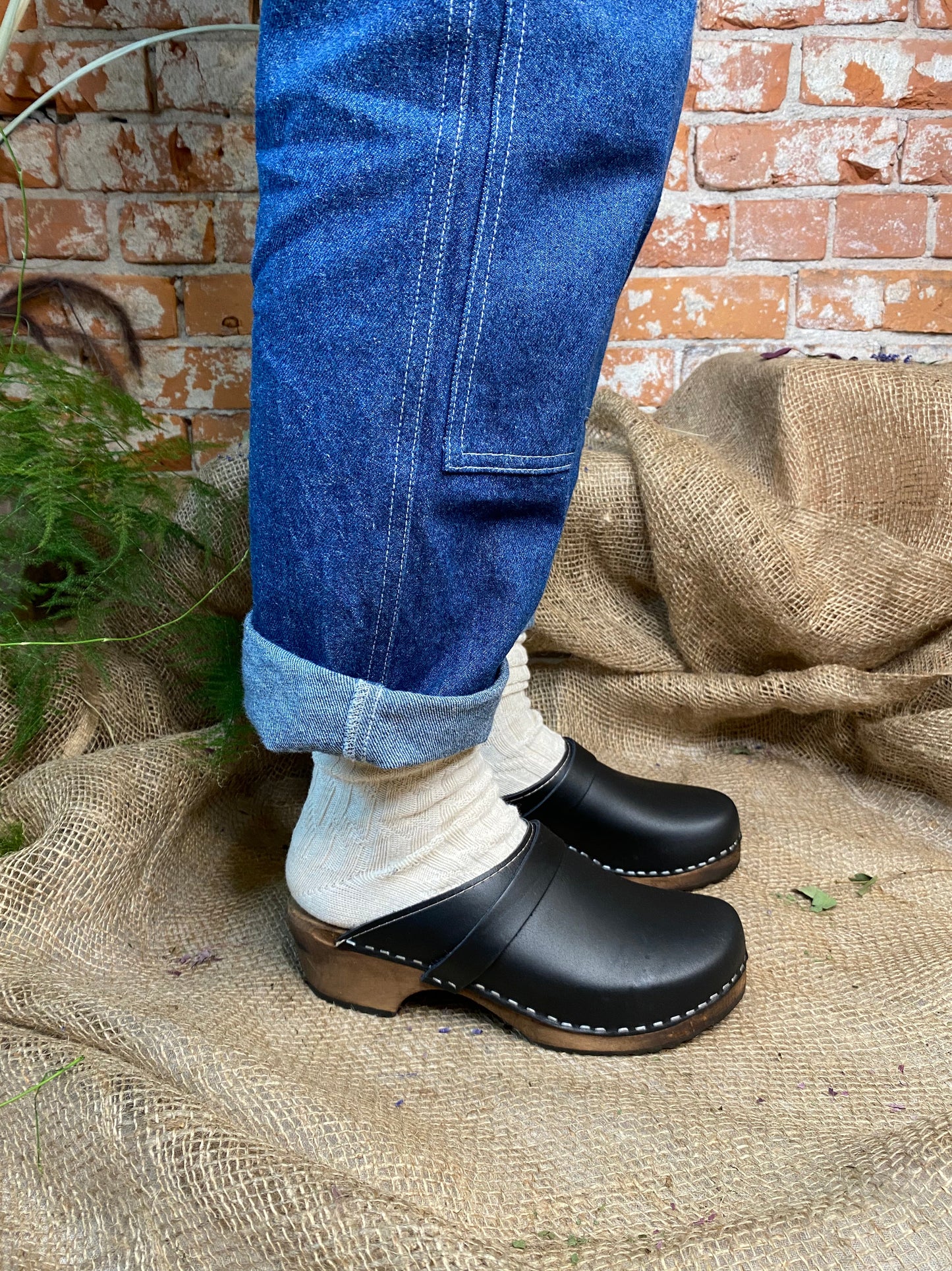 Lotta fon Stockholm Clogs Black leather on Brown base
