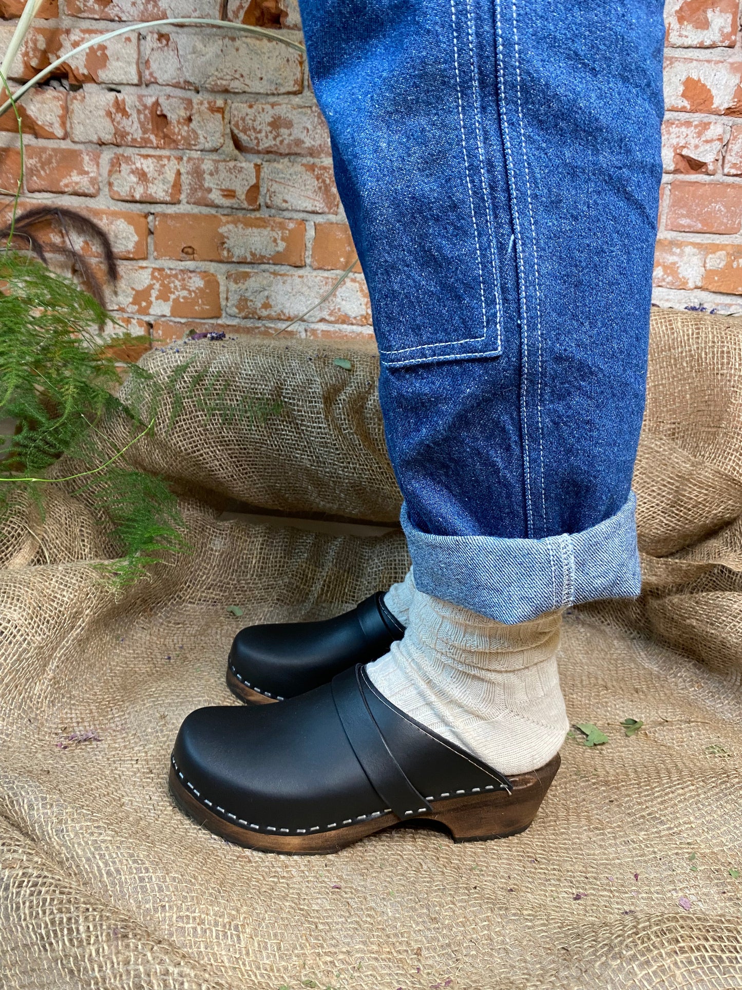Lotta fon Stockholm Clogs Black leather on Brown base