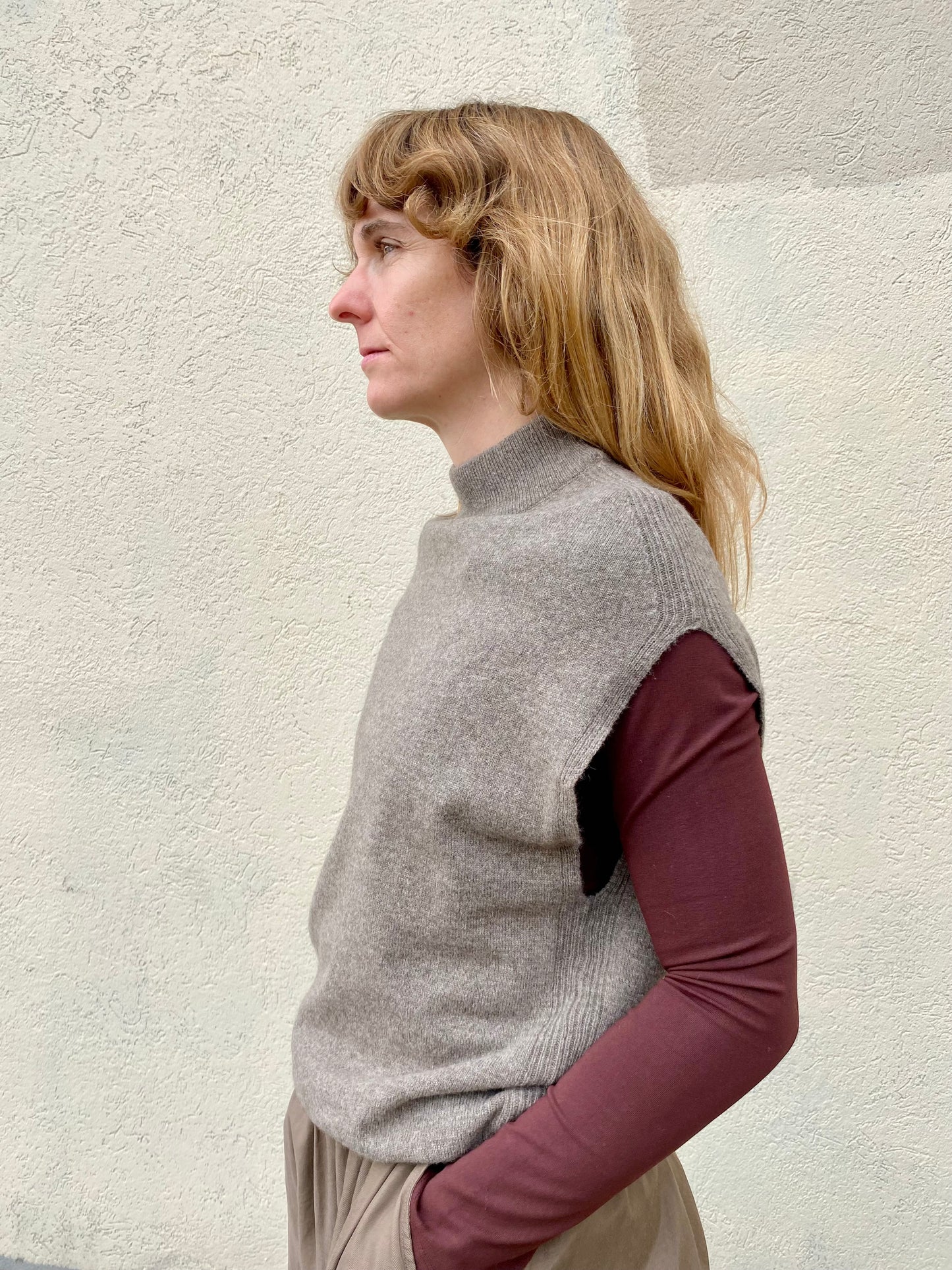 Dinadi Yak Wool Vest in Oat Brown made in Nepal