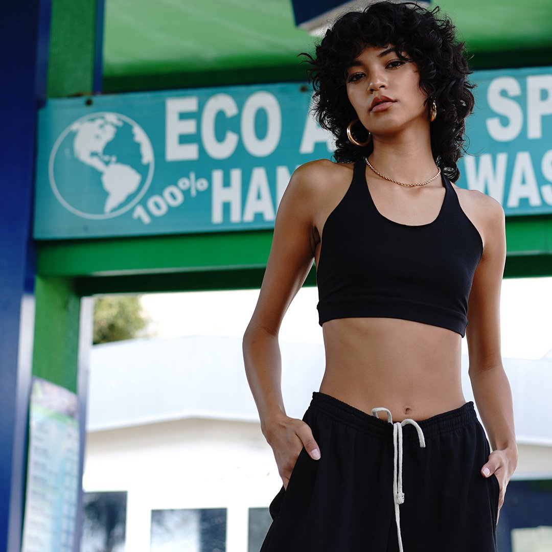 Groceries Apparel T-Back Bralette in Black