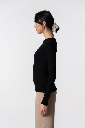 Merino Fitted Rib Sweater in Black