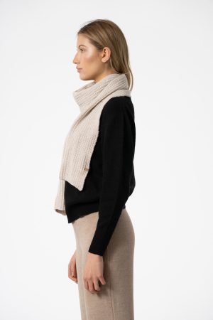 Merino Handknit Rib Scarf in Almond