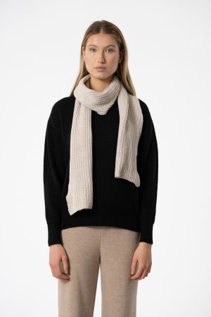 Merino Handknit Rib Scarf in Almond