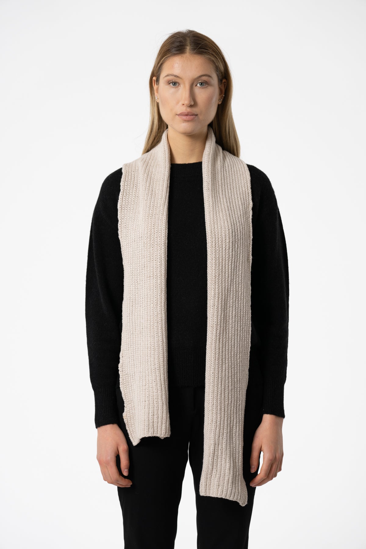Merino Handknit Rib Scarf in Almond