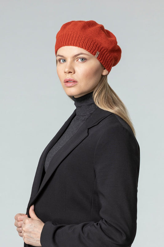 Dinadi Merino Beret in Burnt Orange Hand knit