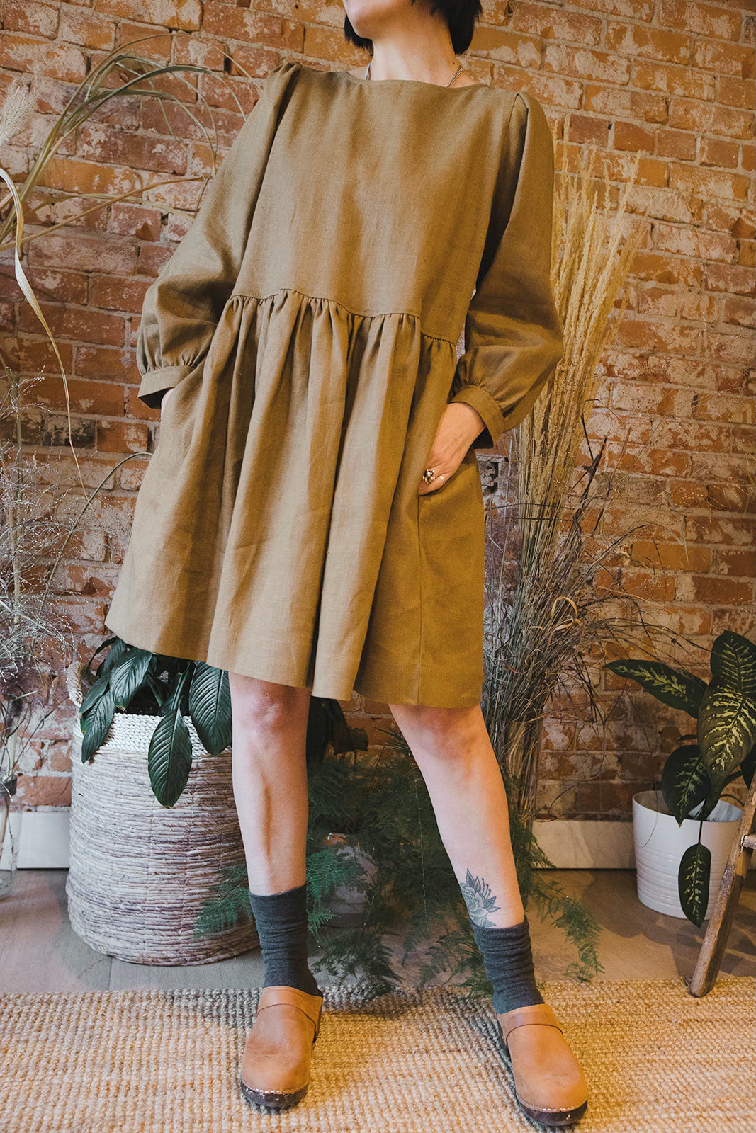 Mini Gloria Dress in Olive Textile Apparel Mini Gloria Dress in Olive Textile Apparel