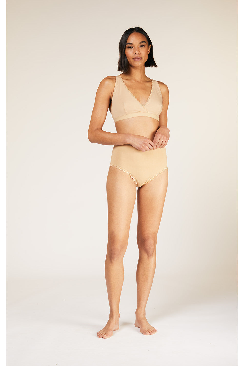 Lace Trim Triangle Bra in Almond