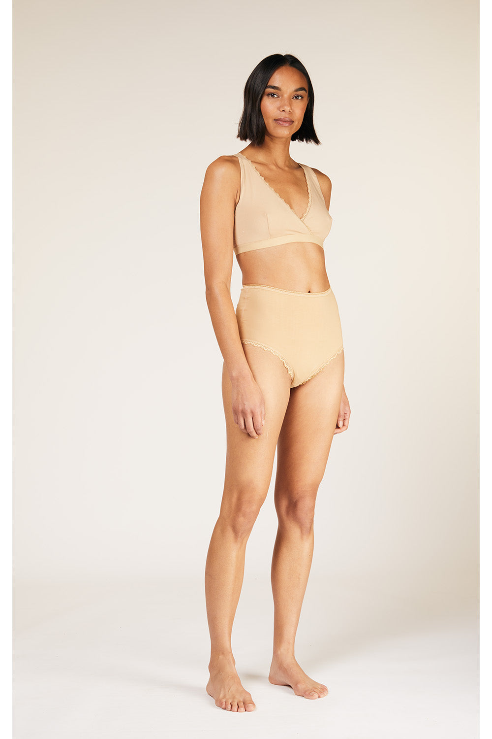 Lace Trim Triangle Bra in Almond