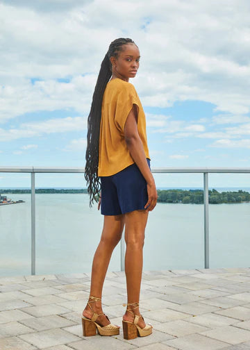 River Shorts in Blue Linen