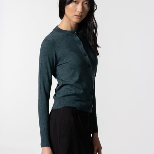 Fitted Merino Cardigan in Dragonfly Green